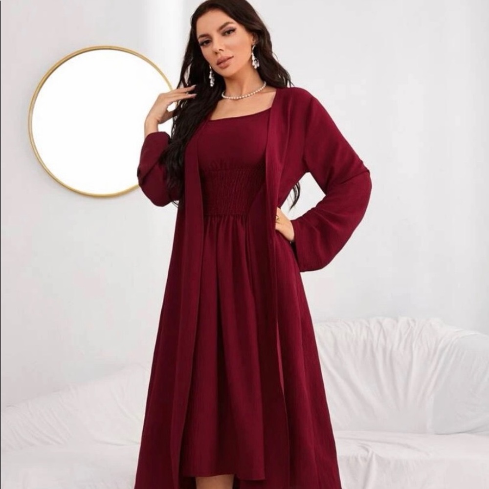 Shein Open Front Coat & Sheer Cami Dress